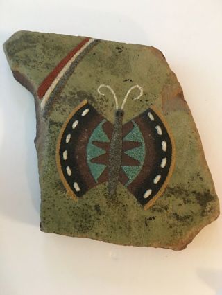 Vintage Navajo Sand Painting Indian Art Signed L.  Sandman Titled Pottery