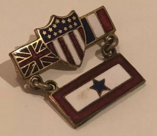 Vintage Wwi Blue Star Son In Service Enamel Lapel Pin Allies Flags Uk France Usa