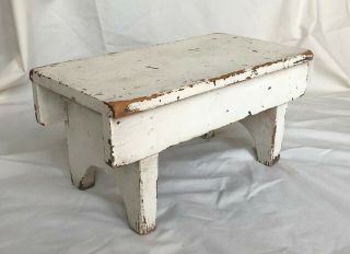 Antique Vintage Late 19th C Small Foot Stool Bench Square Nailed Nails Old White