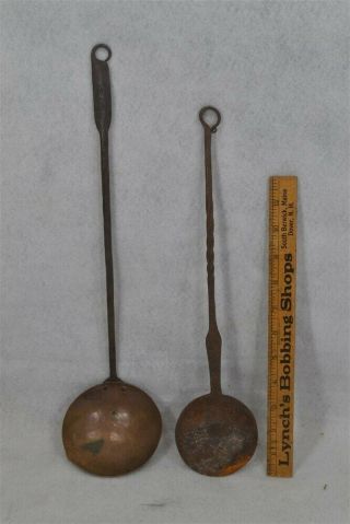 Fireplace Cooking Ladle Hearth Ware Forged Iron Copper Early Pr 18 - 19th Antique