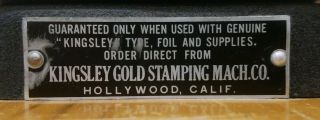 Vintage KINGSLEY Gold Stamping Machine Hot Foil Stamping - USA MADE 2