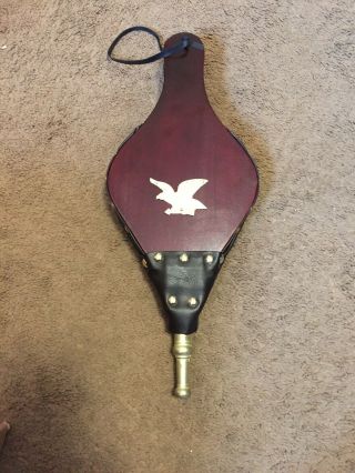 Vintage Fireplace Bellows With Eagle Air Pump Blower Wood Leather Brass