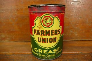 Vintage Coop Farmers Union Central Exchange 5 Lb Pound Grease Oil Can - Empty