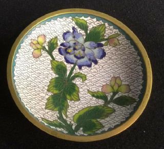 Vintage Chinese Cloisonne Small Trinket Dish/plate With Floral Design