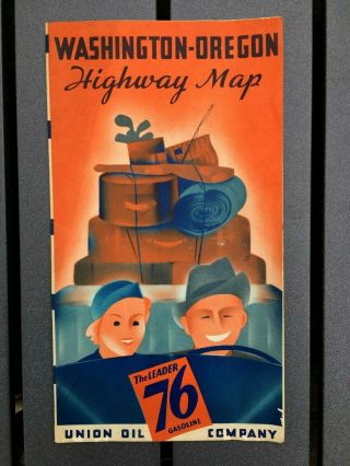 Vintage 76 Union Motor Oil Travel Paper Road Map Washington Oregon 1930 