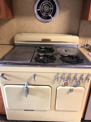 Vintage Chambers Yellow Gas Stove.  All Parts.  In Order.