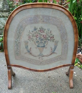 Rare Style Quality Antique Georgian Embroidered Fire Screen