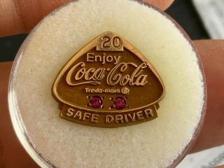 “coca - Cola” Gold Filled Double Ruby 20 Years Safe Driver Service Award Pin.