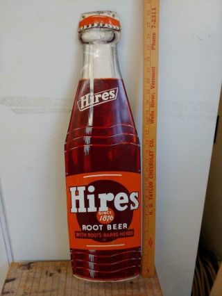 Large1950s Vintage Hires Root Beer Embossed Die - Cut Tin Litho Sign - 29x8 -