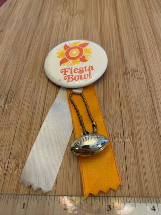 Vintage Fiesta Bowl Football Pin Button With Ribbon & Charm