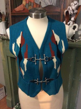 Vintage La Azteca Chimayo Sport Jacket Handwoven Wool Vest Southwest Western