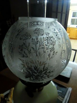 A Victorian Style Floral Etch Twin Duplex Globe Shape Oil Lamp Shade.