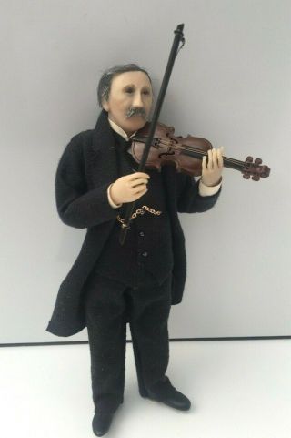 Artisan Polymer Clay Character Dolls House Doll Vintage Violinist Man Musician