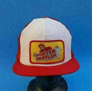 Vintage Porter Muffler Devil Red & White Mesh Trucker Snapback Hat Made In Usa