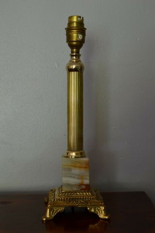 Antique/vintage Brass And Onyx Column Table Lamp