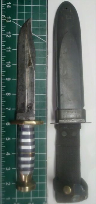 Vintage Wwii Ww2 Usn Mk2 Combat Knife With Nord Sheath Marked B.  M.  Co.