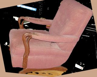 Vintage Platform Rocking Chair,  With Dusty Rose Frieze Upholstery 1940 