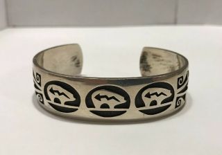 Vintage Native American Hopi Steven Sockyma Sterling Silver Mens Cuff Bracelet