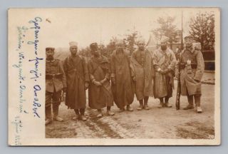 Ww1 Antique German Real Photo Rppc Postcard Arab? Soldiers Pow Prisoner Of War