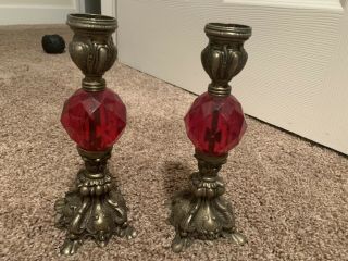 Vintage Victorian - Style Red Brass Small Lamps
