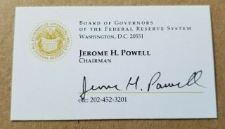 Autographed Jerome Powell Business Card W/coa Chairman Federal Reserve Trump
