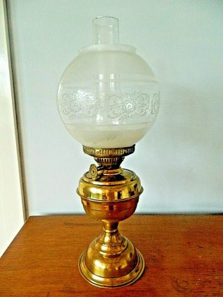 Stunning Duplex Brass Oil Lamp,  Etched Glass Globe Shade,  Lovely Item