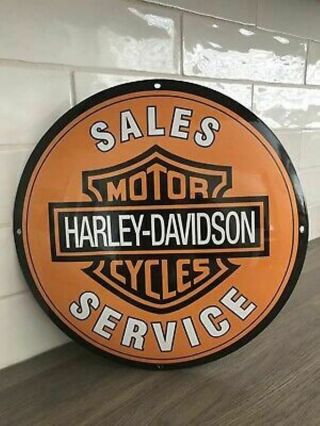 Harley Davidson Motorcycles Sales Service 2 Sided Vintage Porcelain Sign 30 Inch