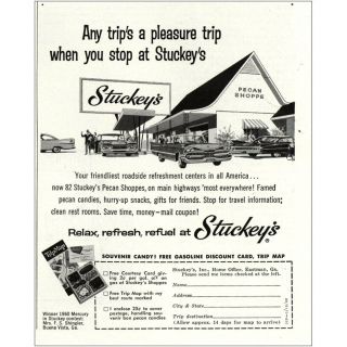 1960 Stuckeys: Any Trips A Pleasure Trip Vintage Print Ad