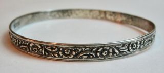 Vintage Danecraft Sterling Silver Floral Repousse Bangle Bracelet 8” 11g