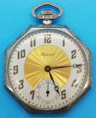 Vintage Record Watch Co.  14k Rolled Gold Plated Pocket Watch 6j 12s