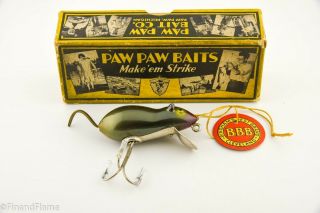 Vintage Paw Paw Slick Mouse Antique Lure In Yellow & Black Box With Hangtag