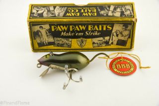 Vintage Paw Paw Slick Mouse Antique Lure in Yellow & Black Box with Hangtag 2