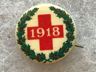 1918 Red Cross World War 1 Vintage Pin Back Button