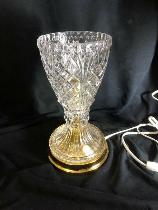 Vintage Clear Cut Crystal And Brass Bed Side Lamp