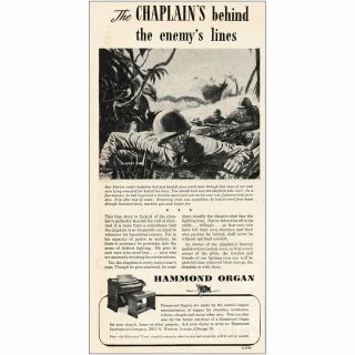 1944 Hammond Organ: Chaplains Behind Enemys Lines Vintage Print Ad