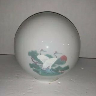 Small White Milk Glass Lamp Shade / Globe Reverse " Painted " Decal - Cranes Bird