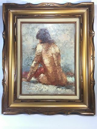 Vtg Female Nude Impressionist Oil On Canvas Art Barton Framed Painting