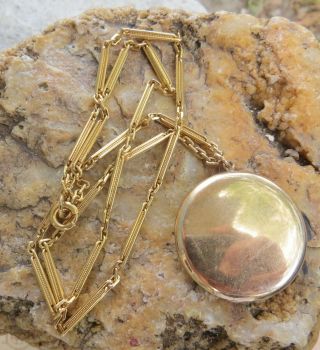 Victorian Large Gold Filled Double Photo Locket On Fabulous Link Chain