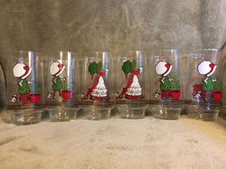 Coca - Cola Coke Vintage Holly Hobbie Merry Christmas Drinking Glass Set Of 6