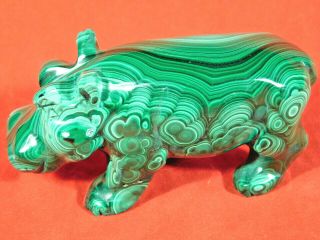 A Deep Green Solid Malachite Hippopotamus Sculpture From The Congo 240gr E