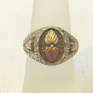 Vintage Black Hills Gold Ring Wheeler Mftr.  Co.  Sterling 925 12k 6g Size 7.  25