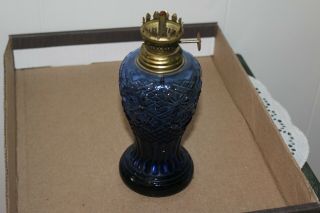Vintage Antique Glass Miniature Blue Oil Lamp No Chimney
