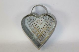A Rare Early 19th C Pennsylvania Heart Shaped Pierced Star Tin Cheese Strainer
