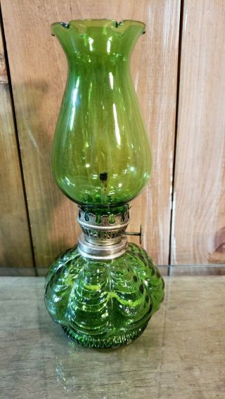 Vintage Small Green Glass Oil Hurricane Lamp 8 " Hong Kong