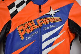 Vintage Polaris Factory Racing Mens Leather Snowmobile Jacket Size Xl Multicolor