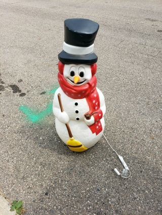 Vintage Large 40 " Snowman Lighted Christmas Yard Decorations Blow Mold