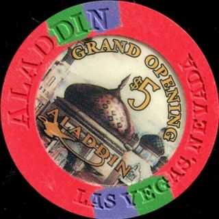$5 Las Vegas Aladdin Grand Opening Casino Chip - Uncirculated
