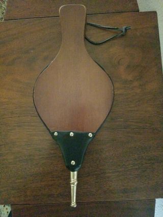 Vintage Fireplace Bellows Wood Leather Brass