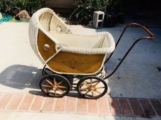 Antique Wicker Baby Stroller Carriage Buggy