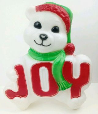 Vintage Empire Brand 15” Tall Blow Mold Christmas Polar Bear Holding Joy